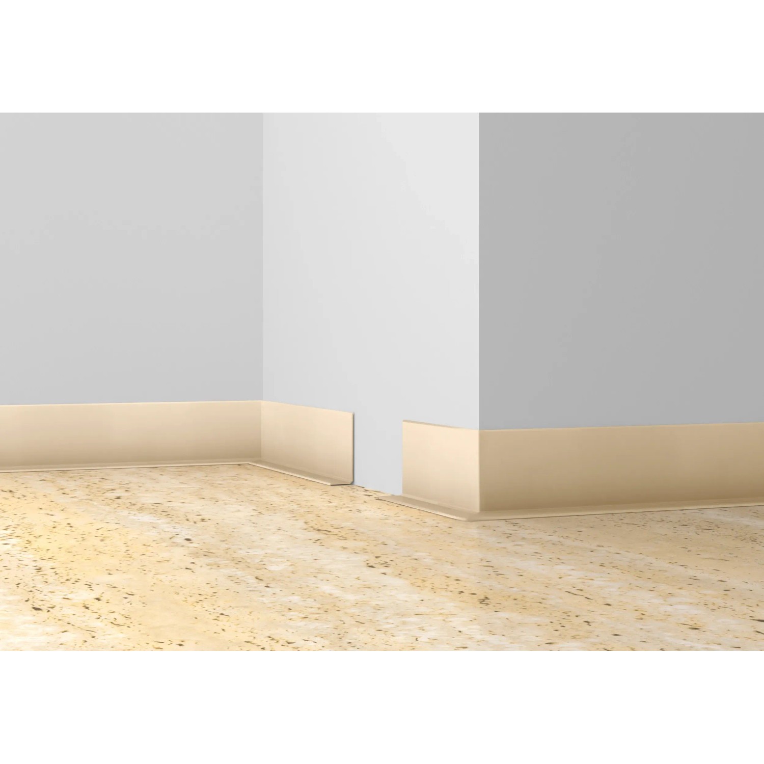 Buche Knickwinkel, selbstklebend, 48 mm x 13 mm, als Sockelleiste an einer Wand.