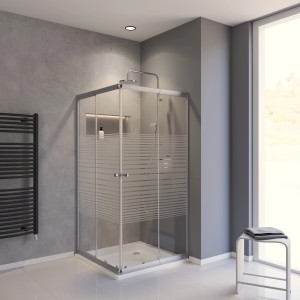 Schulte Eckdusche Sunny mit Schiebetür, 175x90x90 cm, silberne Profile und horizontal satiniertes Glas.