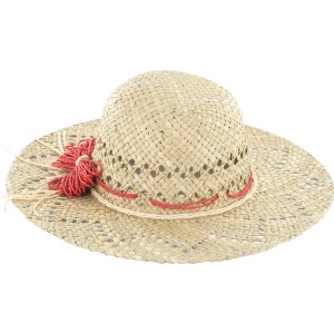 Eleganter Damenhut Adele aus Stroh mit roter Zierblume, ideal für Garten und Freizeit.