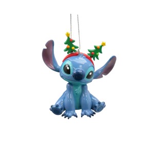 Blauer Disney Weihnachtsanhänger: Stitch mit Weihnachtsbaum-Haarreif, 9 cm, festliche Deko.