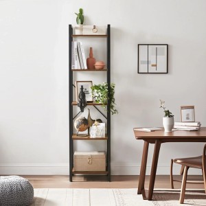 Songmics Regal Barnet, 5 Ebenen, braun-schwarz, im Wohnraum mit Deko-Elementen.