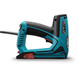 Novus Elektrotacker J-150 in Türkis/Schwarz, geeignet für Stoffe und Gewebe.