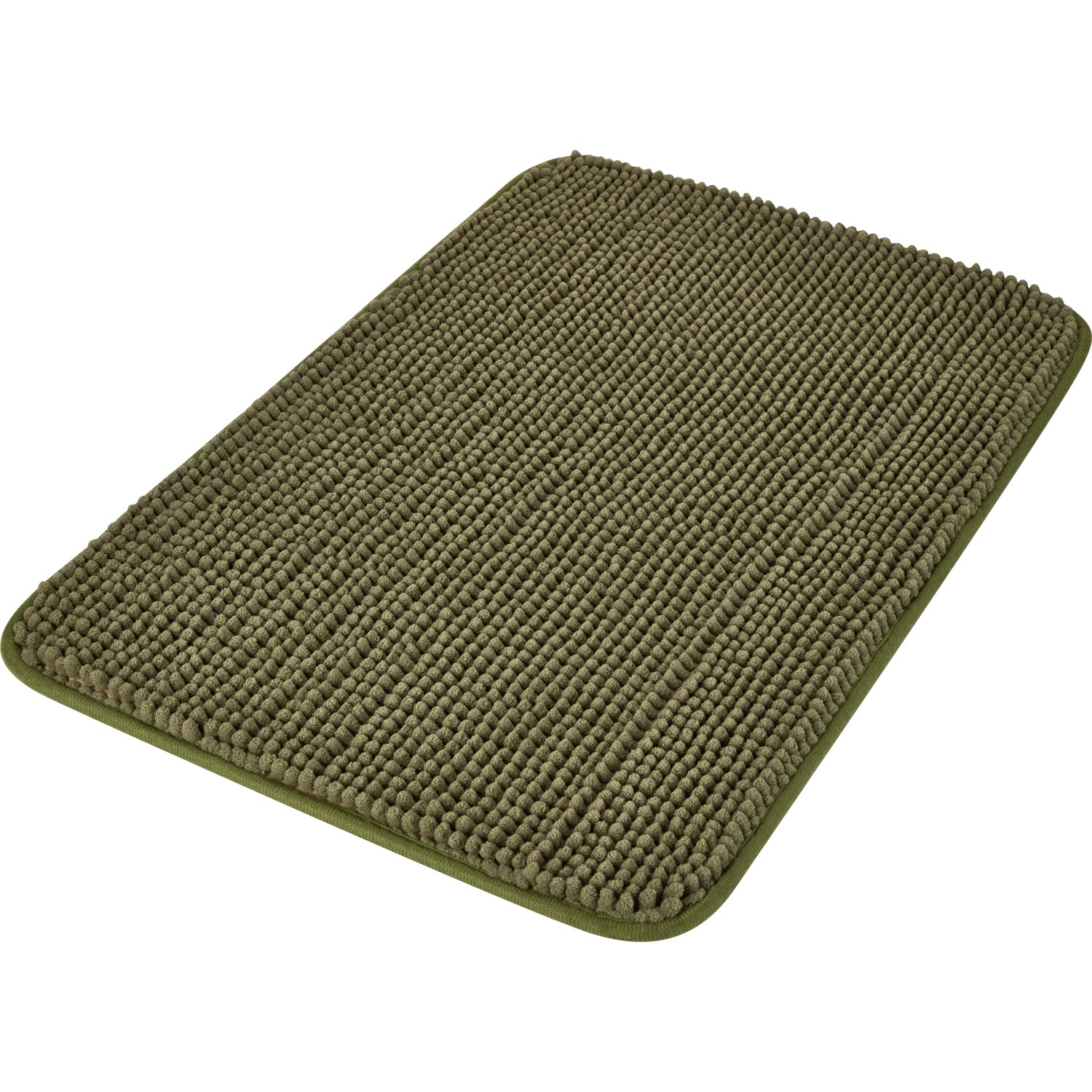 Moosgrüne baliv Badematte (40x60 cm) aus Polyester. Flauschiger Badteppich für das Badezimmer.