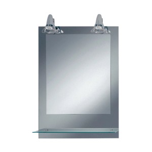 Rechteckiger Kristall-Leuchtspiegel Pierre 50x70 cm mit LED-Beleuchtung und Ablage.