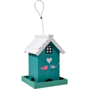 Türkisfarbenes Dobar Vogelhaus Ambiente Herz mit weißem Dach und Vogelmotiven.