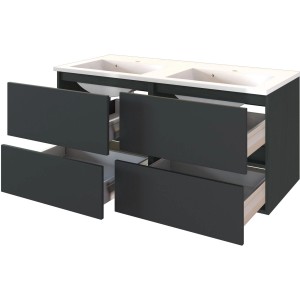Held Möbel Doppelwaschtisch Verona, 120 cm, Grau Matt, mit offenen Schubladen.