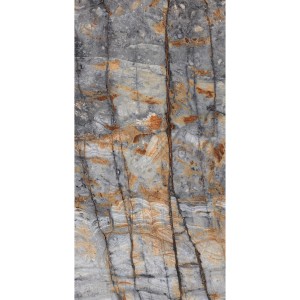 Feinsteinzeug Bodenfliese, 60x120 cm, polierte Steinoptik in Grau-Braun für Innenräume.