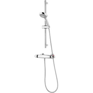 Schulte Duschbrausen-Set Classic mit Thermostat in Chrom: Kopfbrause, Handbrause, Brausestange und Thermostat.