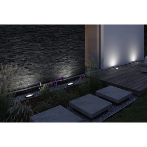 Paulmann Plug & Shine Ito LED-Wandfluter, anthrazit, beleuchtet Gartenmauer und Terrasse.