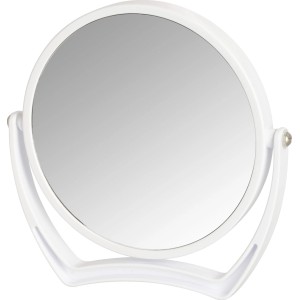 Wenko Kosmetikspiegel Noale Weiß, runder Standspiegel mit 5-fach Vergrößerung.