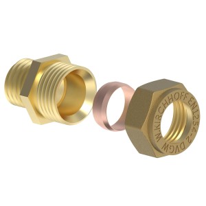 Kirchhoff Übergangsstück 18 mm x 21 mm Klemmfitting für CU-Rohr, blankes Messing.