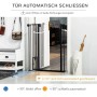 Schwarzes PawHut Türschutzgitter mit Schließautomatik und Katzenklappe im Flur. Variabel, sicher für Haustiere.