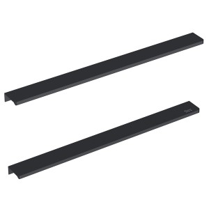 Zwei schwarze Roca Elegant Griffe aus Aluminium für Badmöbel, 39,8 cm lang.