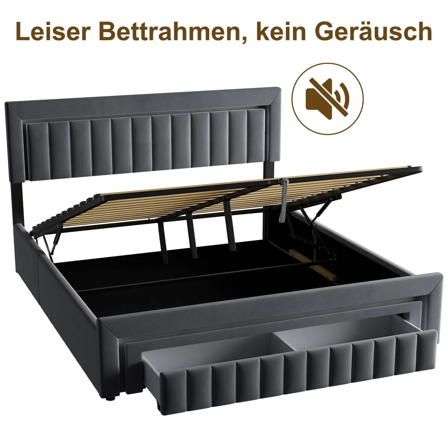 okwish Polsterbett mit LED Beleuchtung Schubladen Jugendzimmer 180x200cm Grau_8