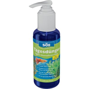Söll Tagesdünger 100ml für Wasserpflanzen im Aquarium. Blaue Flasche mit Dosierpumpe.