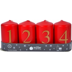 Adventskerzen Stumpen Kerzen mit Zahlen 1-4 Kaminrot Ø 5,5 cm 9 cm Hoch