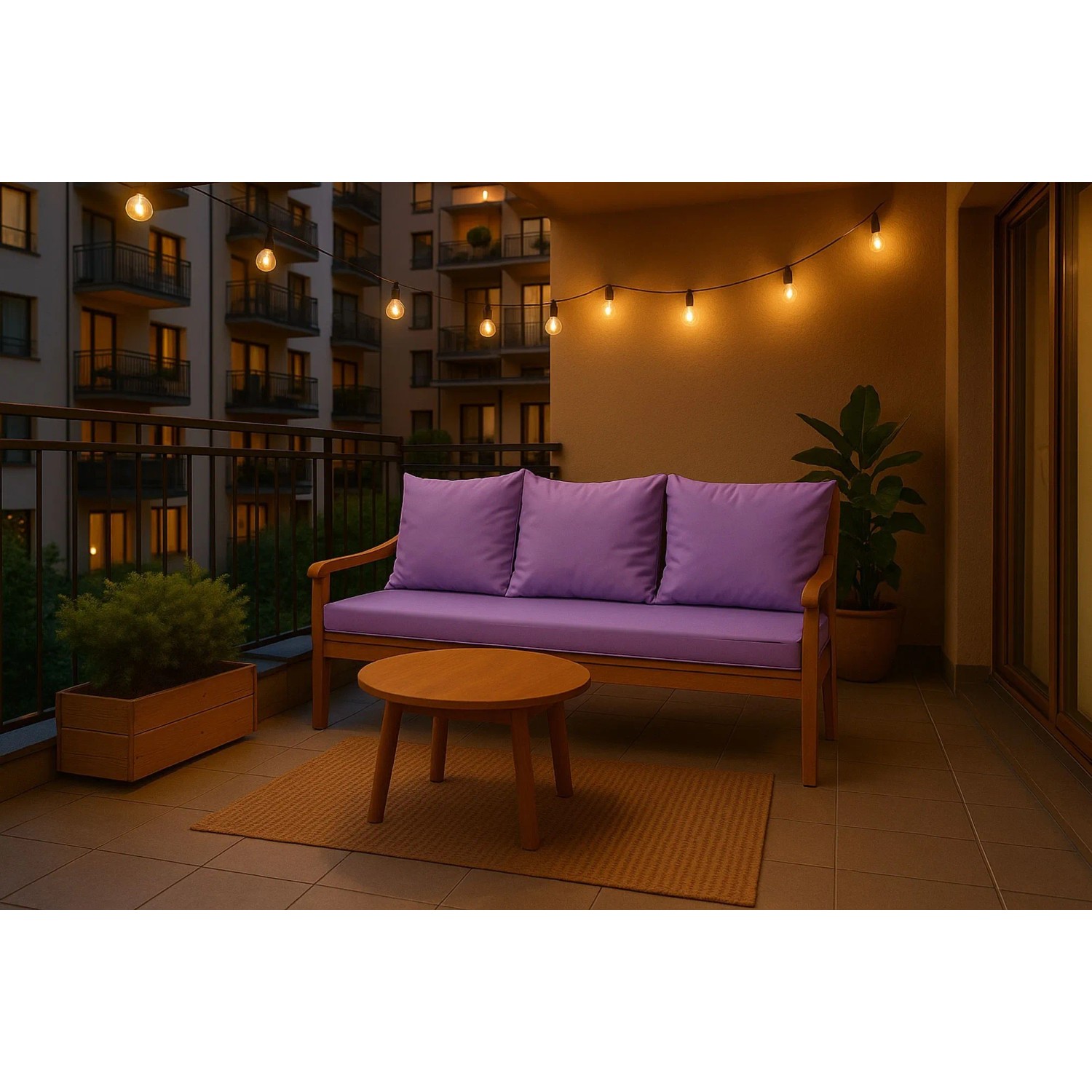 Lila Setgarden Mix Bench Kissen für 3-Sitzer Gartenbank, 180x50 cm + 4 Rückenkissen.