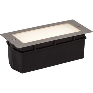 AEG LED-Wandeinbauleuchte Wall mit Edelstahlrahmen und warmweißem Licht.