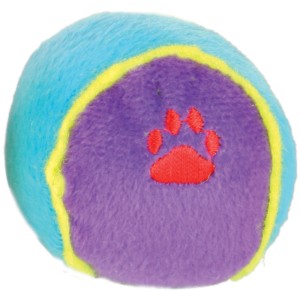 Trixie Spielball aus Plüsch, ø 6 cm, blau-lila mit roter Pfote, Apportierspielzeug für Hunde.