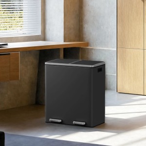 Songmics Mülleimer Pary 2 Fächer x 30 l Schwarz