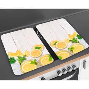 Wenko Herdabdeckplatten Zitronen, 2er Set, Mehrfarbig. Universal für Glaskeramik-, Elektro- und Gasherde.