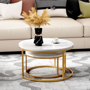 okwish Couchtisch mit MDF Satztisch 2er-Set Wohnzimmer 87x 87x13cm Gold