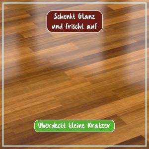 Glänzender Parkettboden, behandelt mit Poliboy Parkett Renovierer Glänzend.
