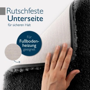 Schwarzer Beautissu BeauMare FL Badteppich 50x60cm mit rutschfester Unterseite, geeignet für Fußbodenheizung.