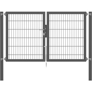 Doppeltor Flexo Plus, 200x120 cm, anthrazit, mit Pfosten. Gartenzaun-Tor aus Stahl mit Doppelstabmatte.