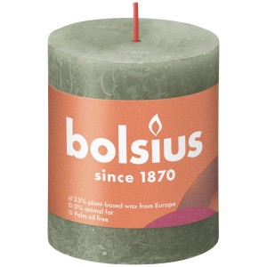 Bolsius Rustik-Kerze Shine, 80/68 mm, Frische Olive. Stumpenkerze für gemütliche Stunden.