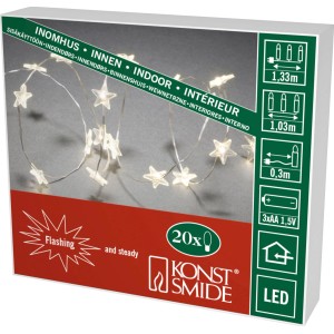 Konstsmide LED Lichterkette mit transparenten Sternen und 20 warmweißen LEDs für den Innenbereich.