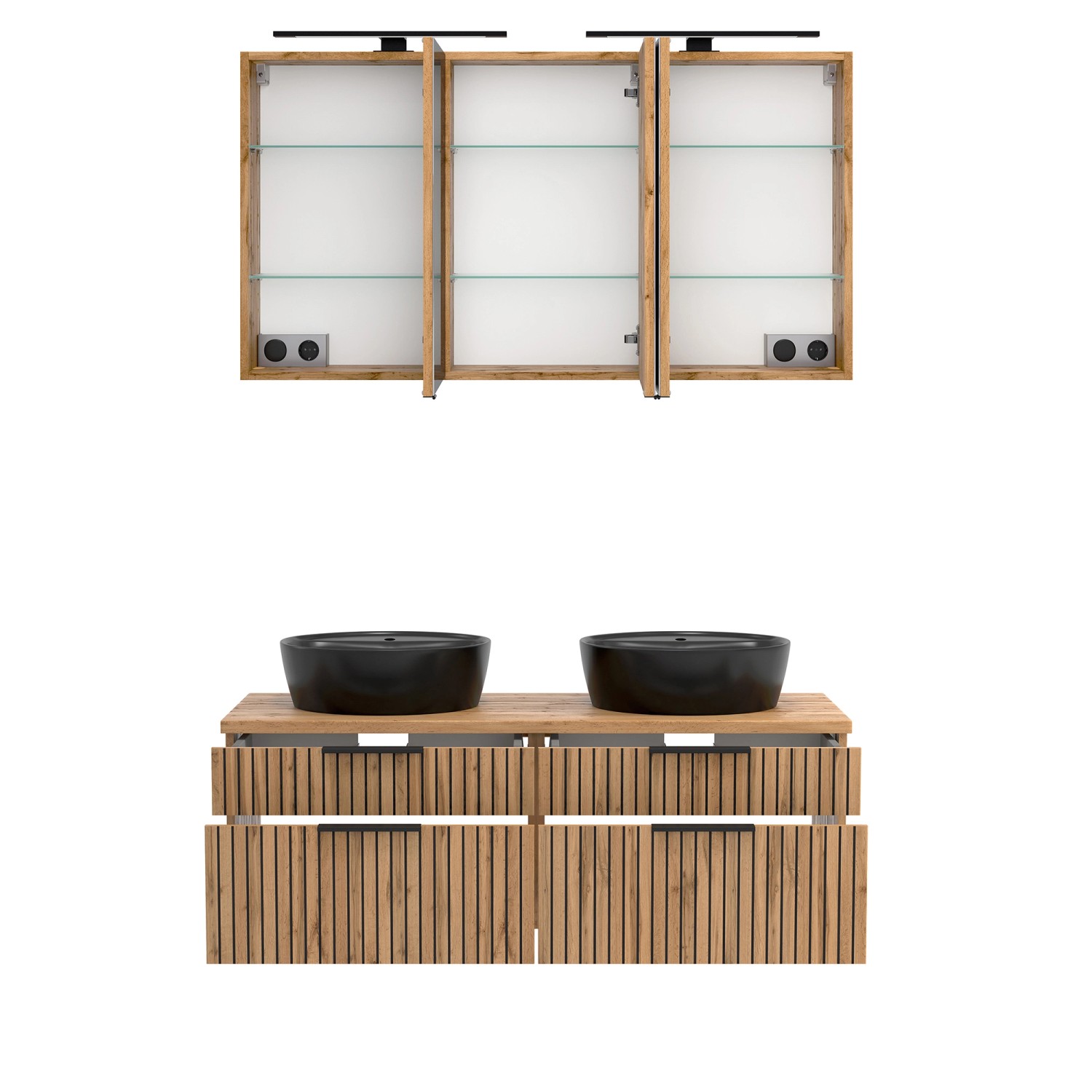 Held Möbel Waschtisch-Set Keramikbecken Schwarz 200 x 120 x 47 cm Eiche 2-tlg._3