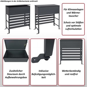 MCW Aluminium Verkleidung grau für Klimaanlage/Wärmetauscher mit Stauraum, verschiedene Ansichten.