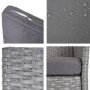 Detailansicht: Poly-Rattan Gartensessel Halden 2er-Set, grau, mit anthrazitfarbenen Kissen.