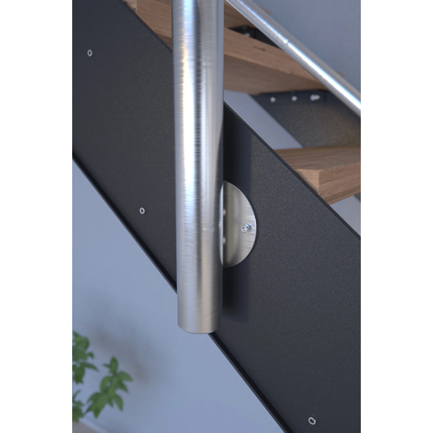 Treppe Kos 13 Stufen Eiche Rustik Geölt 107 cm Design-Geländer Anthrazit FSC®_6