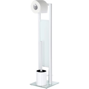 Wenko Stand WC-Garnitur Rivalta Weiß mit Toilettenpapierhalter und WC-Bürste.