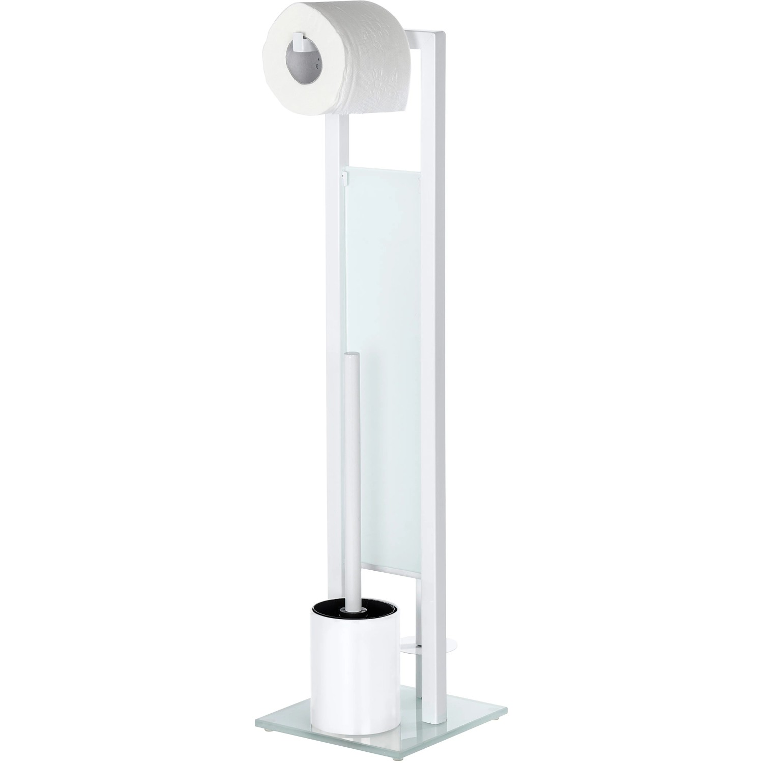 Wenko Stand WC-Garnitur Rivalta Weiß mit Toilettenpapierhalter und WC-Bürste.