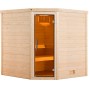 Weka Massivholzsauna Turku 2 Sparset mit Glastür und Bio-Saunaofen, Ecksauna aus Fichtenholz.
