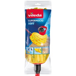 Vileda SuperMocio Soft Wischmopp mit Stiel, gelber Moppkopf in Verpackung.