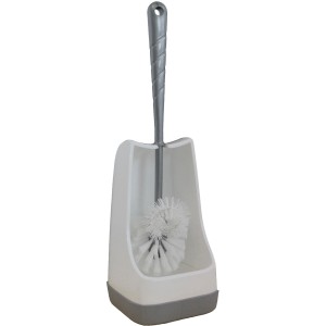 Bürstenmann WC-Garnitur in Weiß-Silber mit rutschfestem Ständer und Randreiniger.