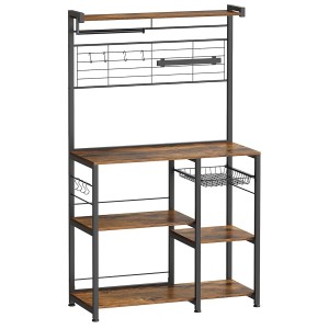 Songmics Küchenregal KKS026B01, braun-schwarz, mit Rollenhalter und Ablagen. Küchenhelfer für mehr Ordnung.