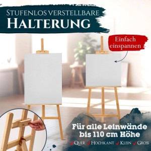 Artina Tessin Staffelei aus Kiefernholz, höhenverstellbar für Leinwände bis 110cm.