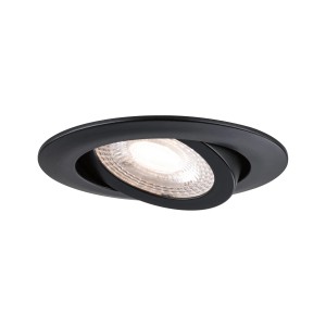 Schwenkbarer, mattschwarzer LED Einbaustrahler mit warmweißem Licht (3000K) für den Innenbereich.