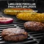 Weber Gasgrill E-210: Grillrost mit Mais, Zwiebel und Burger Patties.