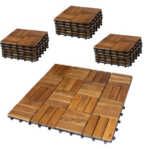 BigDean 33er Pack Holzfliesen für Balkon 30x30 cm 3 Quadratmeter aus Akazien Holz Bodenbelag Holzboden Klicksystem Balkonfliesen Klickfliesen