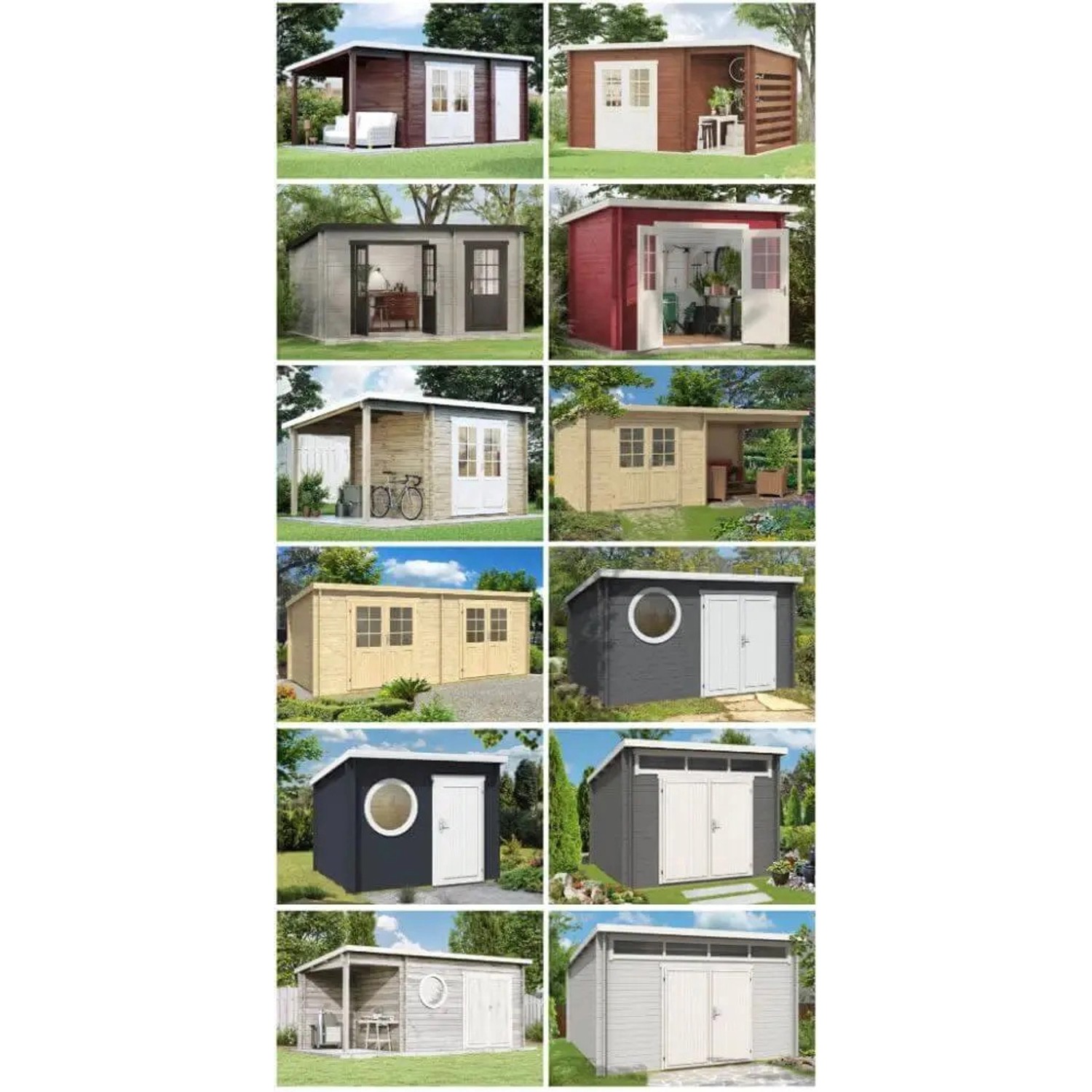 Verschiedene Holz-Gartenhäuser im Überblick. Alpholz Gartenhaus Maria Twin Pultdach unbehandelt.