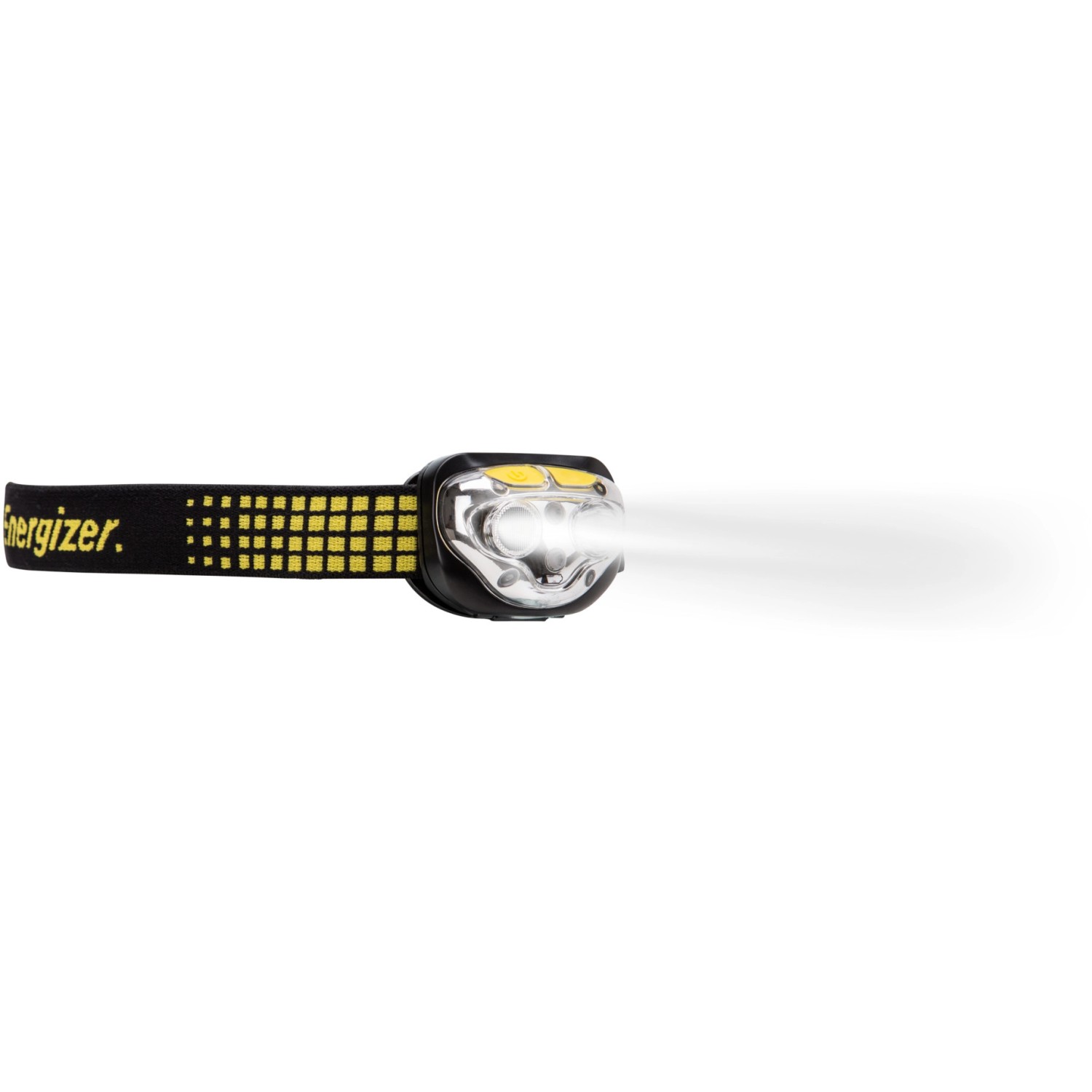 Energizer Vision Ultra Kopflampe mit schwarzem Stirnband und hellem Lichtstrahl.
