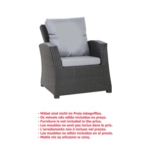 Graues Sitzkissen-Set für Polyrattan-Sessel, bestehend aus Sitz- und Rückenkissen.