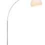 Elegante Bogenlampe Vessa in Chrom-Weiß. Stehleuchte mit halbruhem Lampenschirm für Wohnzimmer & mehr.