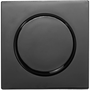 Schwarze OBI Toro Dimmer Abdeckung: Quadratische Blende mit runder Aussparung für Dimmer.